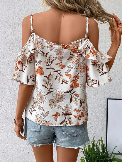 Women's Shirt Blouse Floral Daily Vacation Print White Short Sleeve Casual Cold Shoulder Summer