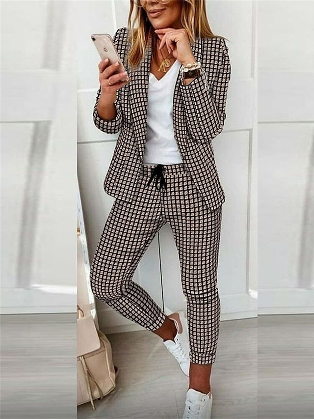 Women's Suits Office Work Daily Wear Spring Fall Regular Coat Regular Fit Thermal Warm Windproof Breathable Stylish Contemporary Modern Style Jacket Long Sleeve Color Block Striped Print White+Black - LuckyFash™