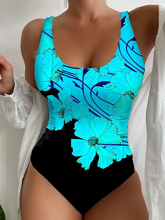 Women's Swimwear One Piece Normal Swimsuit Printing Floral Pink Red Blue Bodysuit Bathing Suits Sports Beach Wear Summer - LuckyFash™