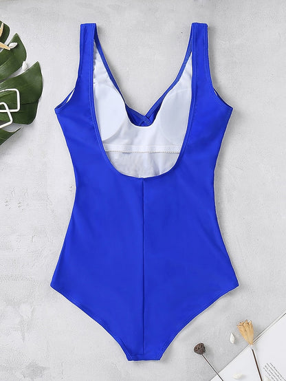 Women's Swimwear One Piece Monokini Bathing Suits Plus Size Swimsuit Tummy Control for Big Busts Solid Color Round Dots Lake blue Sapphire Lake Green Black Red Bathing Suits Sports Fashion Beach Wear - LuckyFash™