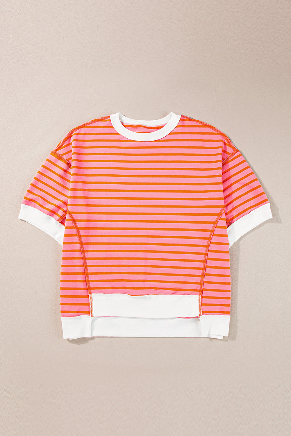 Multicolour Oversized Contrast Trim Exposed Seam High Low T Shirt