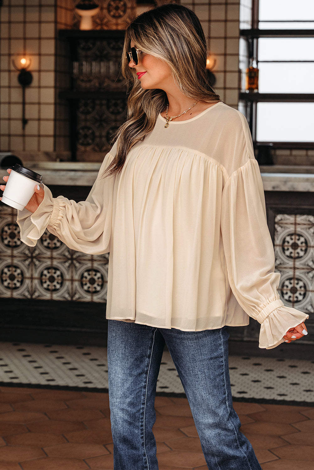pleated chiffon blouse