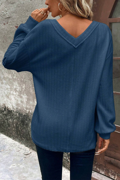 Sweaters Solid V-Neck Long Sleeve Button Sweater for Women