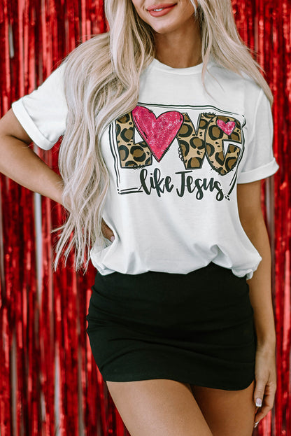 White LOVE Like Jesus Graphic Crew Neck Tee