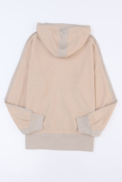 Khaki Thermal Waffle Knit Full Zipper Hooded Jacket