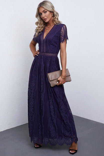 Printed V-Neck Short Sleeve Bohemian Dress