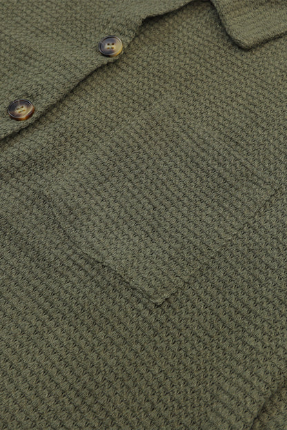 Solid Button Pocket Waffle Jacket