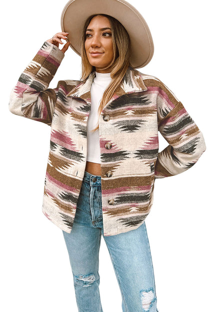 Multicolor Aztec Print Button Up Long Sleeve Jacket