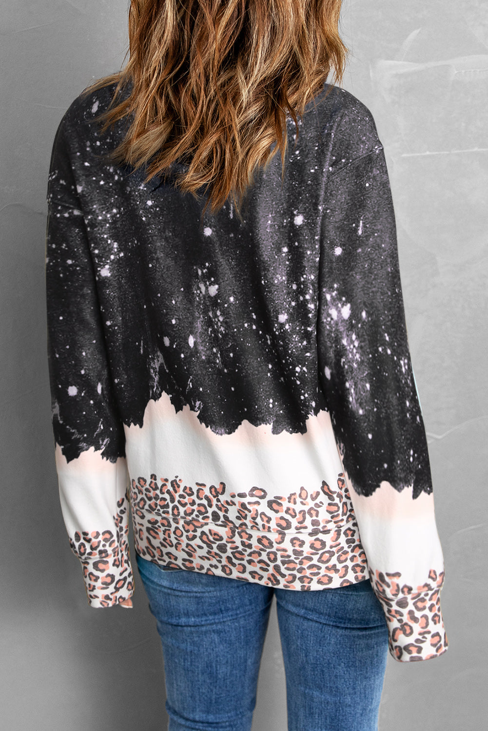 Black XOXO Heart Leopard Splicing Pullover Sweatshirt