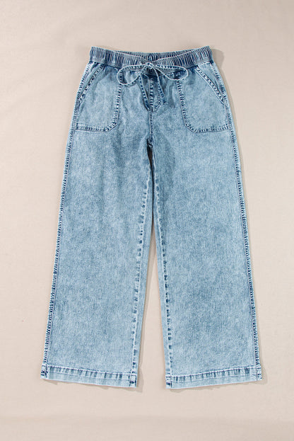 Myosotis Mineral Wash Drawstring Waist Loose Straight Denim Pants