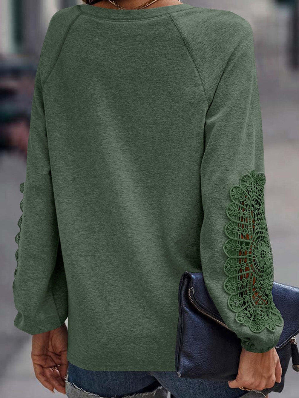 Solid Color Pullover V-Neck Lantern Sleeve T-Shirt