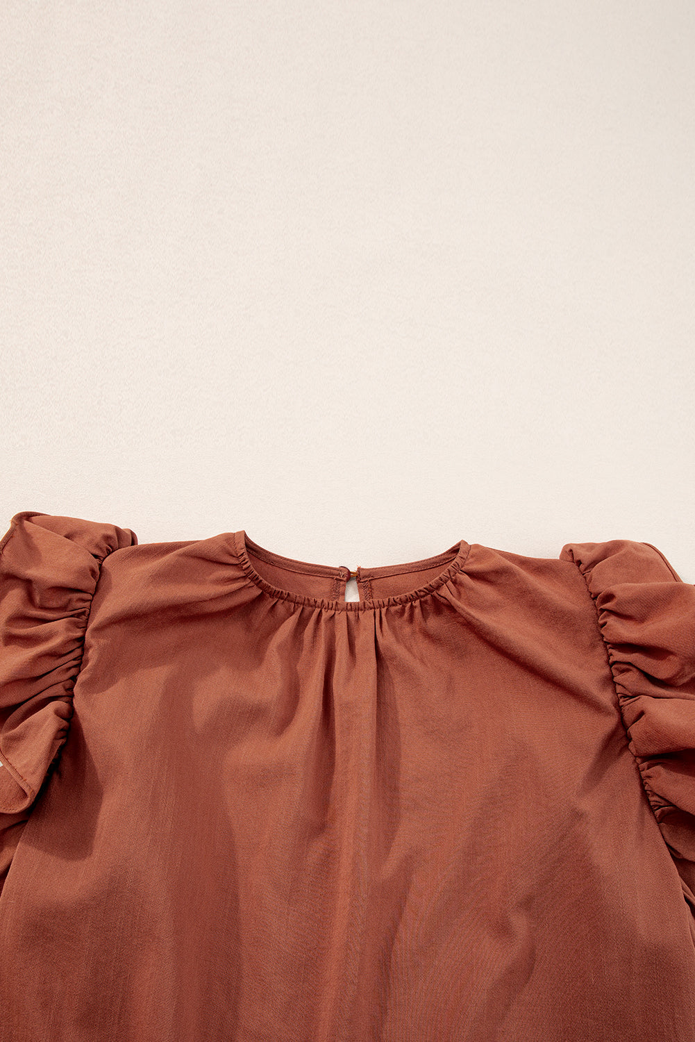 Red Sandalwood Ruffle Trim Sleeveless Blouse