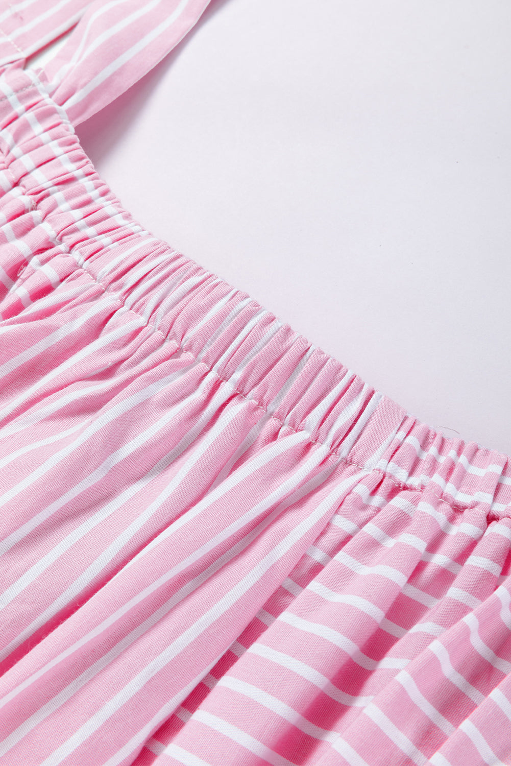 Pink Stripe Pinstriped Ruffled Hem Sleeveless Mini Flared Dress