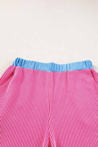 Bright Pink Corded Contrast Trim Sleeveless Top and Shorts Set