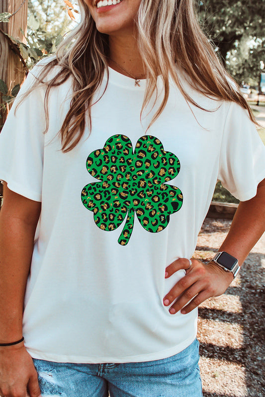 White Leopard Four Leaf Clover T-Shirts