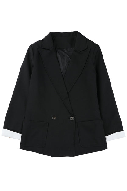 Black Buttoned Lapel Collar Blazer with Pocket