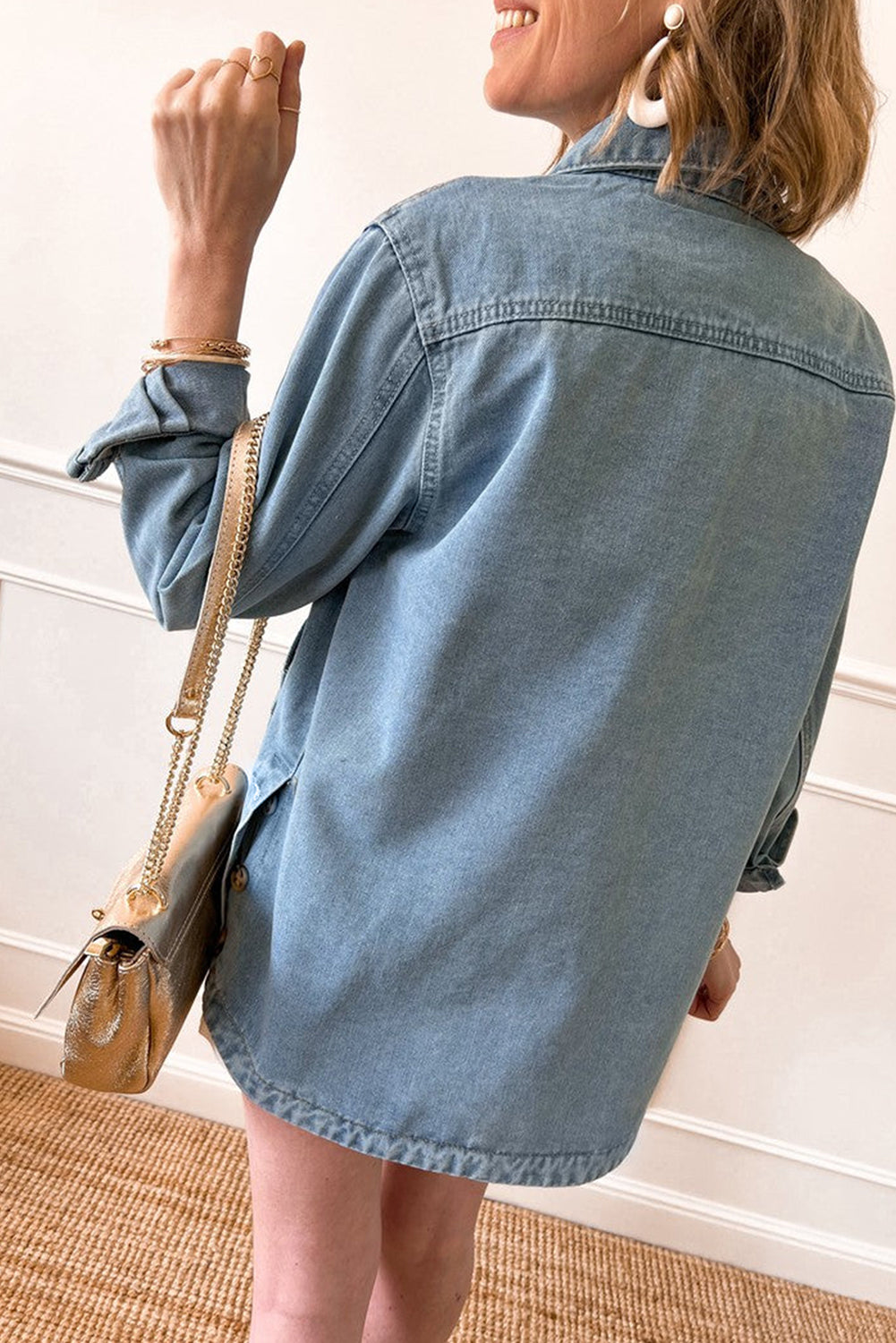 Dusk Blue Slit Buttons Pocketed Denim Jacket