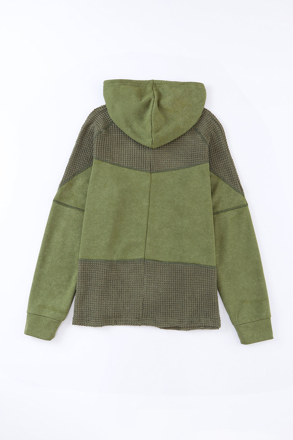 Green Waffle Patchwork Vintage Washed Hooded Jacket