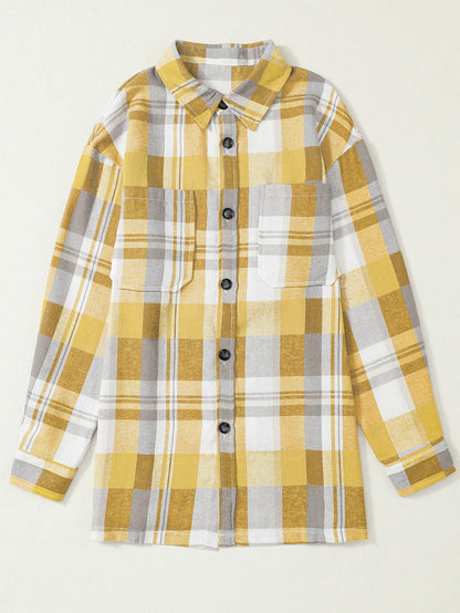 Lapel Collar Single Breasted Loose Plaid Wool Coat