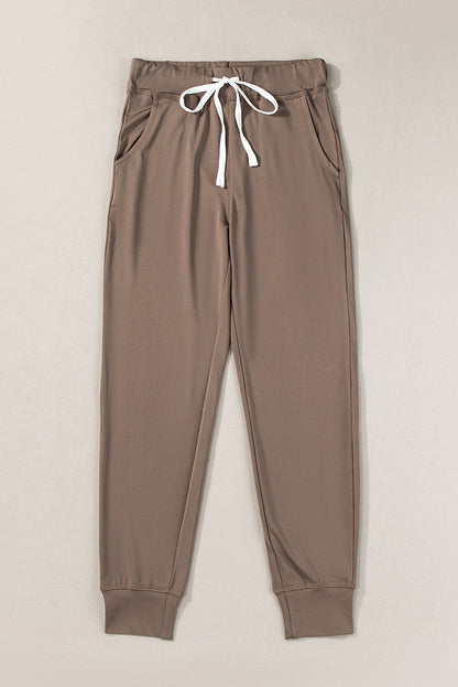 Dark Brown Drawstring Waist Pocketed Joggers