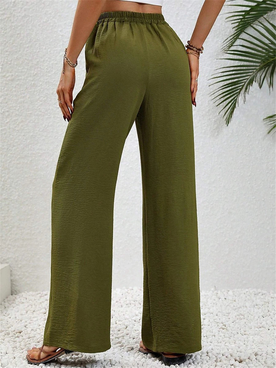 Women's Wide Leg Polyester Plain Wine Black Streetwear High Waist Long Street Daily Wear Summer Spring