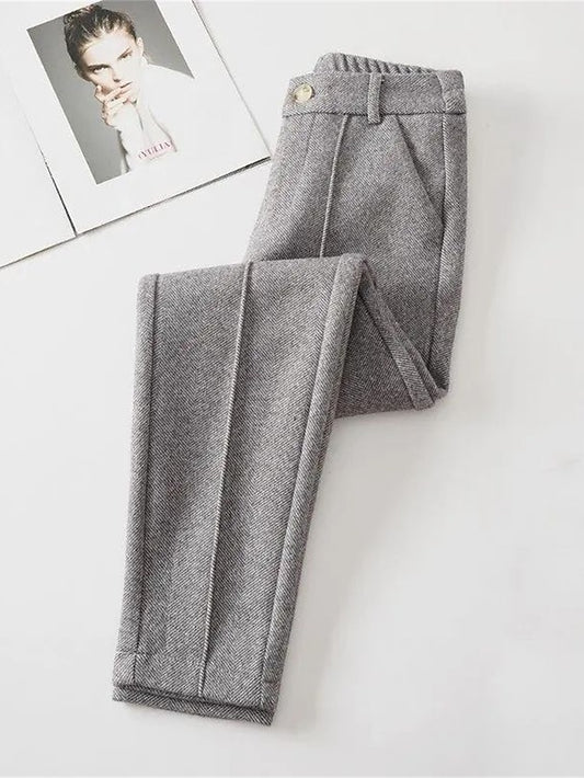 Women‘s Harem Pants Herringbone Pant Fleece Flannel Trousers Full Length Fashion Streetwear Daily Grey 4XL Fall Winter