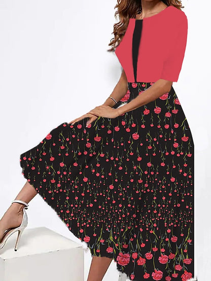 Women's Two Piece Dress Set Casual Dress Tank Dress Outdoor Daily Fashion Streetwear Print Midi Dress Strap Half Sleeve Floral Loose Fit Pink Dark Pink Peach Summer Spring S M L XL XXL - LuckyFash™