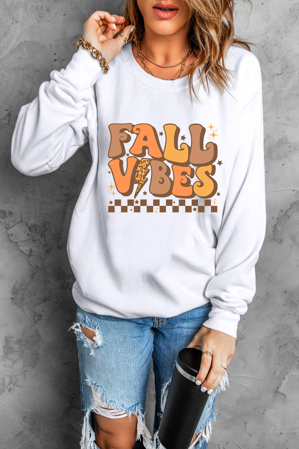 Beige FALL VIBES Graphic Drop Shoulder Sweatshirt