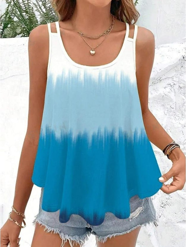 Women's Tank Top Camisole Ombre Color Gradient Vacation Print Pink Sleeveless Stylish Casual U Neck Summer