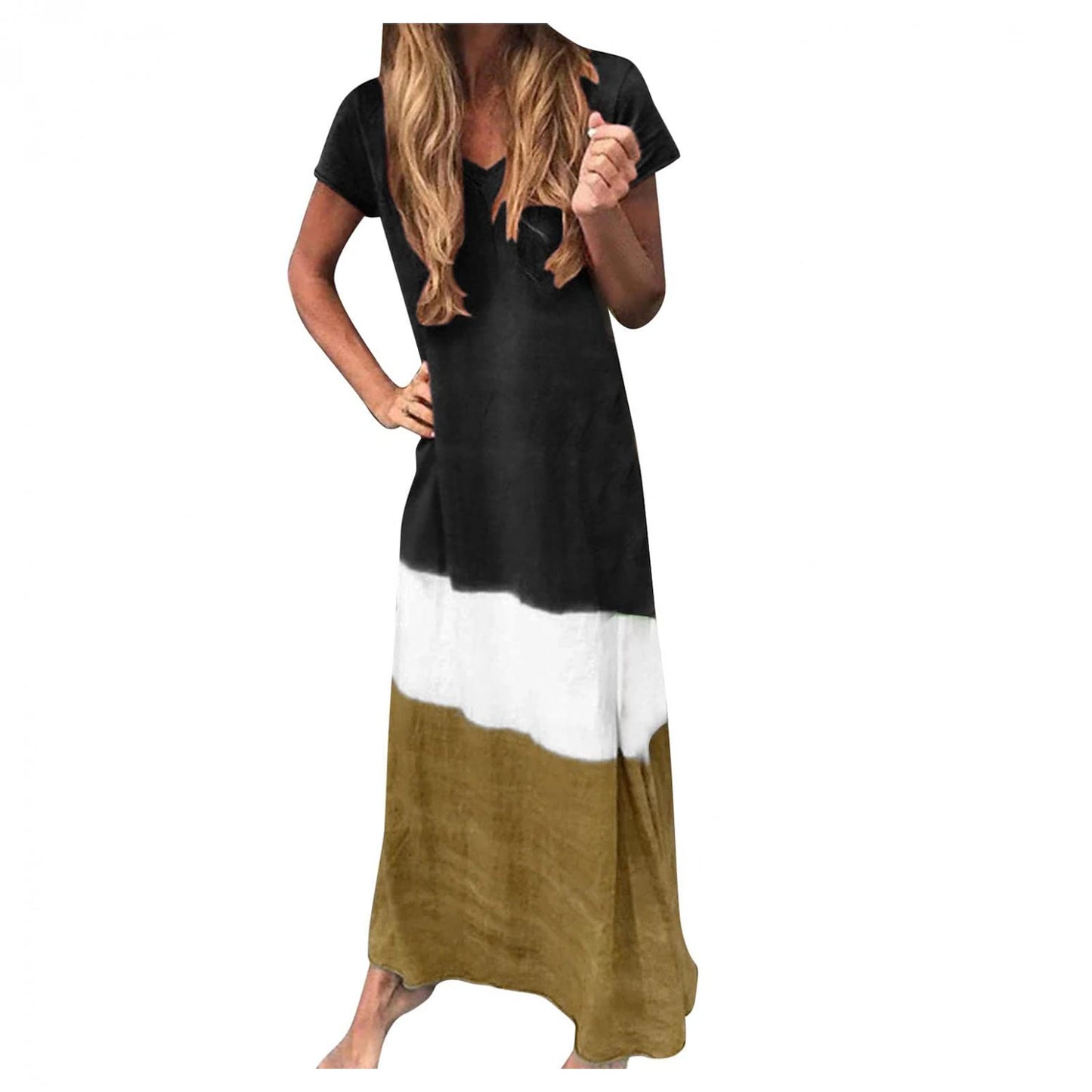 Women's T Shirt Dress Tee Dress Maxi long Dress Black Blue Gray Yellow Red Short Sleeve Color Block Patchwork Spring Summer Round Neck Casual Boom Sale Dress