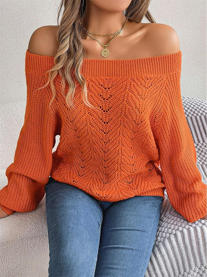 Women's Pullover Sweater Jumper Off Shoulder Ribbed Knit Acrylic Off Shoulder Fall Winter Regular Outdoor Daily Going out Stylish Casual Soft Long Sleeve Solid Color Blue Fuchsia Orange S M L