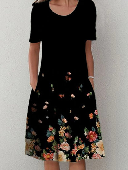 Women's Casual Dress Shift Dress Floral Ruched Print Crew Neck Midi Dress Elegant Stylish Daily Vacation Short Sleeve Summer Spring