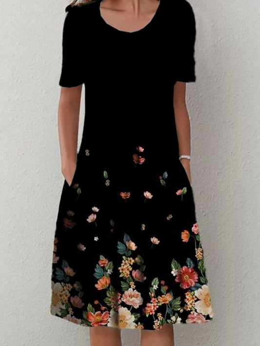 Women's Casual Dress Shift Dress Floral Ruched Print Crew Neck Midi Dress Elegant Stylish Daily Vacation Short Sleeve Summer Spring