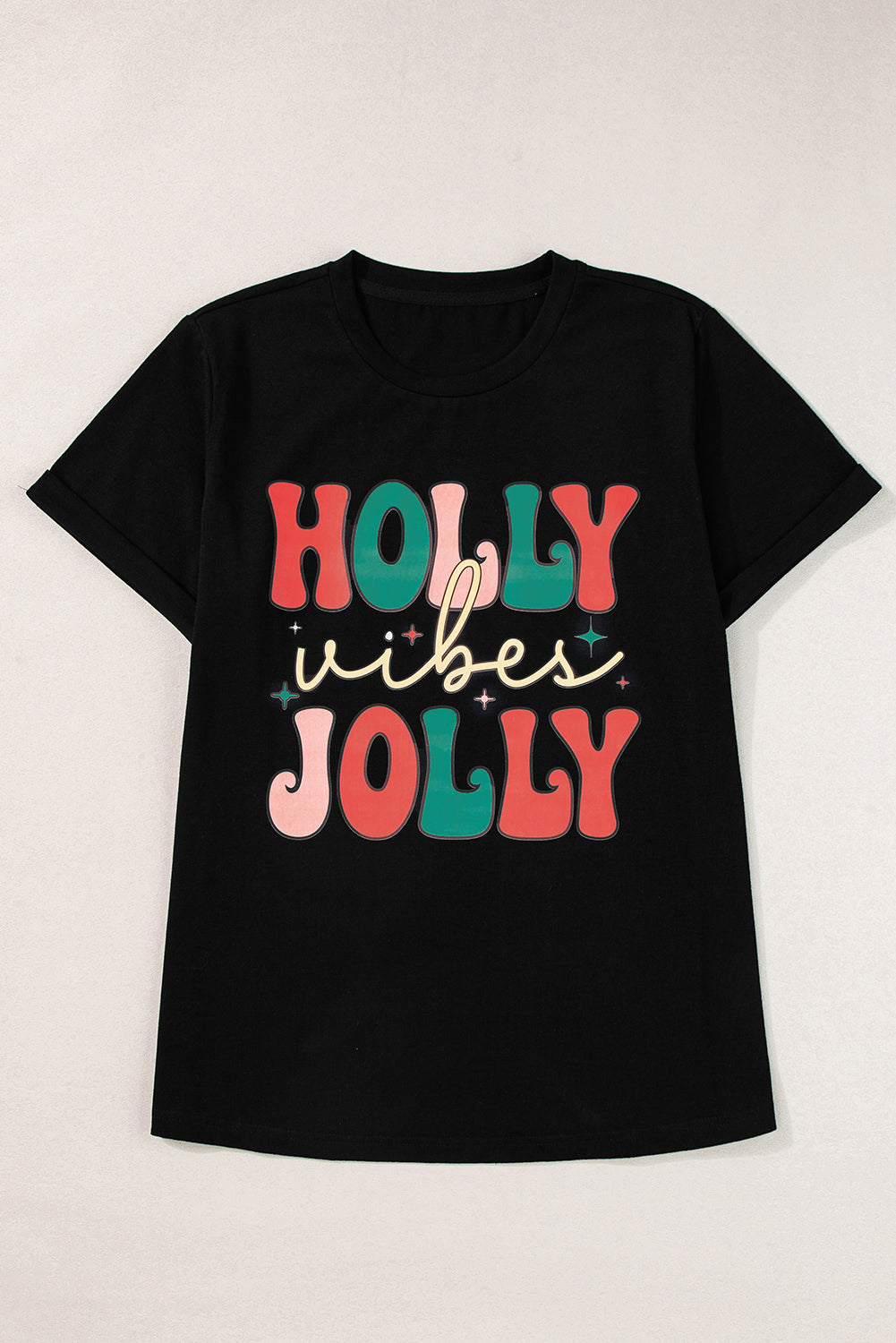 Black HOLLY JOLLY Vibes Christmas Crew Neck T Shirt