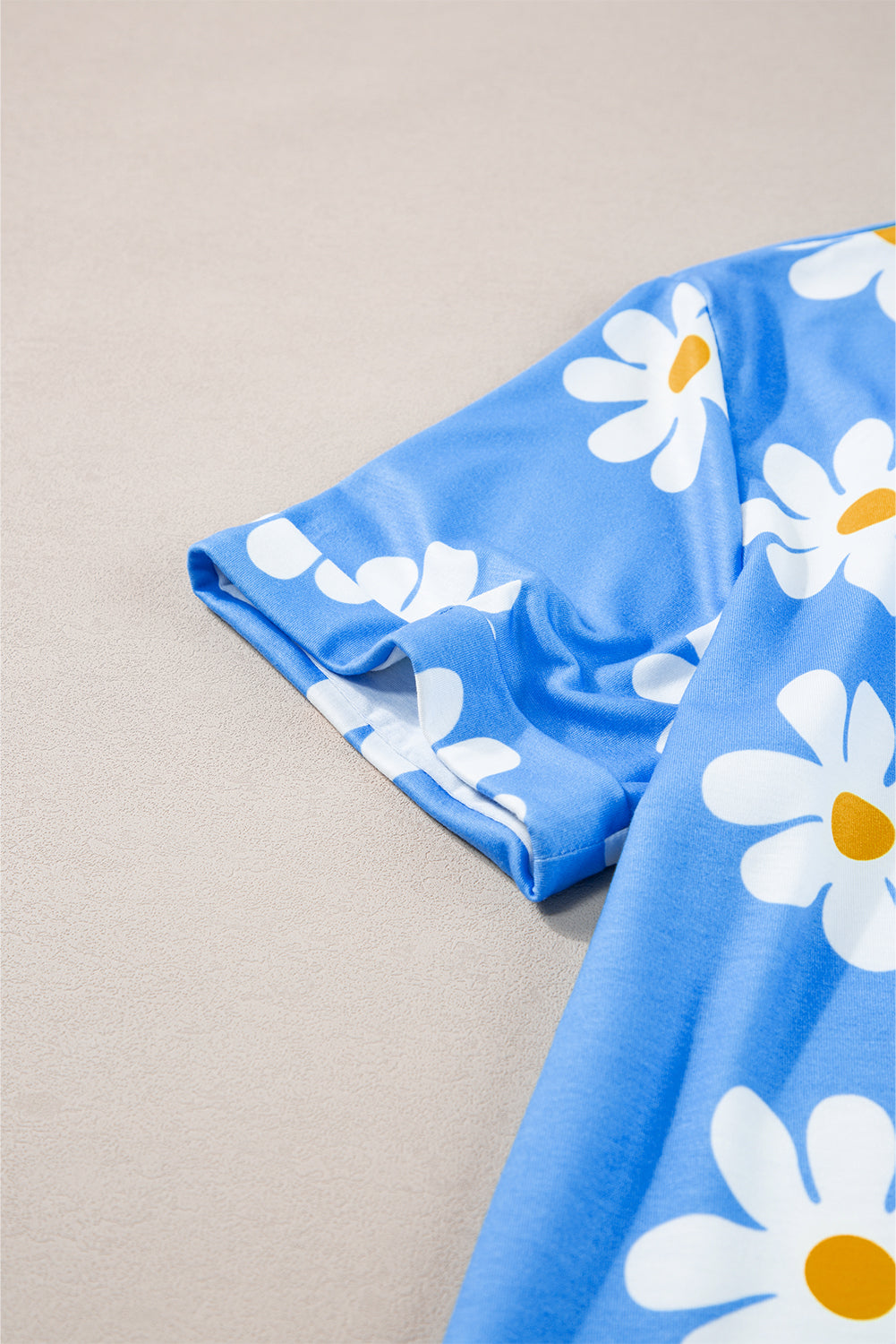 Sky Blue Daisy Printed Crewneck T Shirt