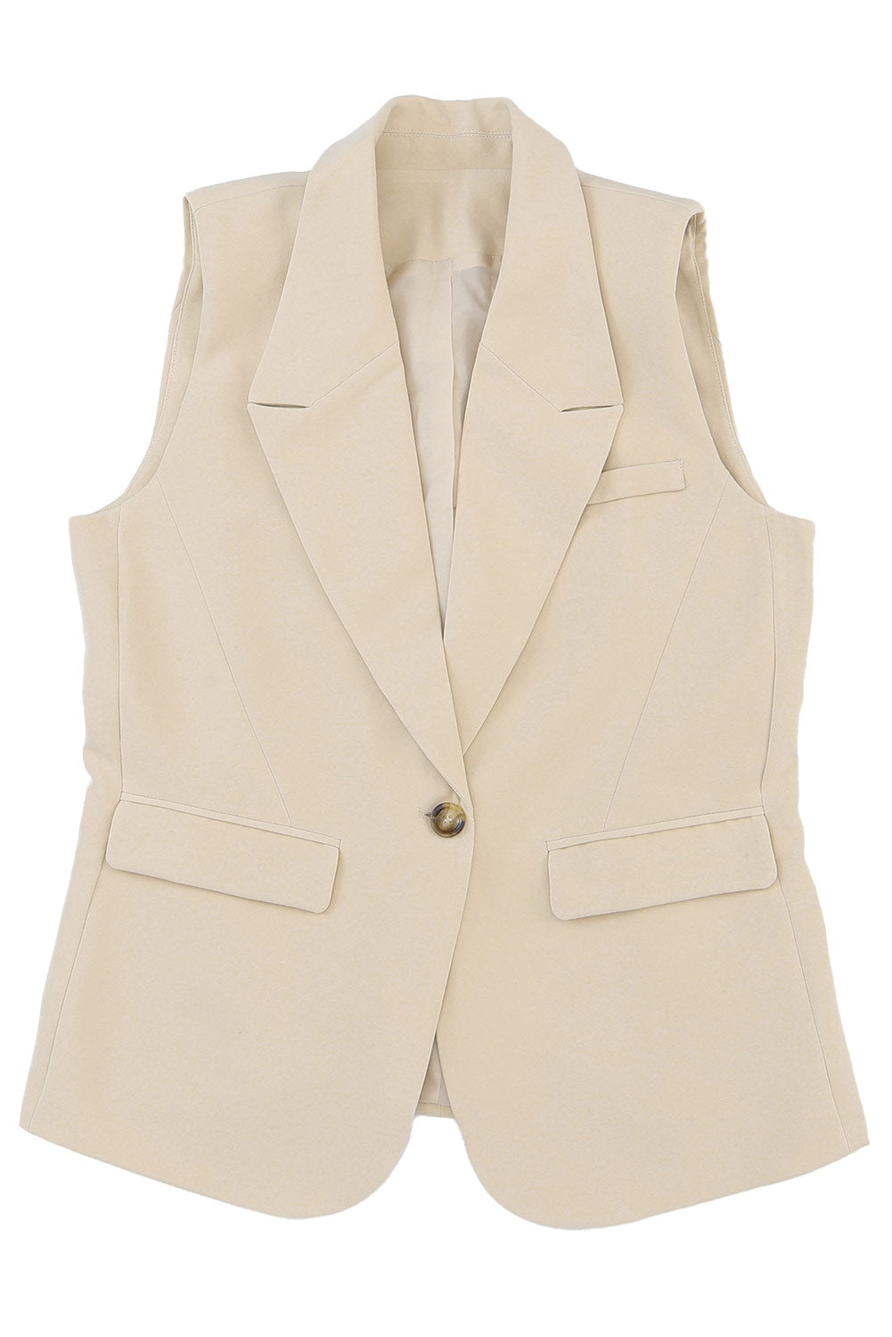 Apricot Single Button Pocketed Lapel Vest Blazer