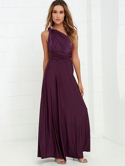 A-Line Bridesmaid Dress Halter / V Neck Sleeveless Convertible Floor Length Spandex with Sash / Ribbon / Pleats 2022 - LuckyFash™