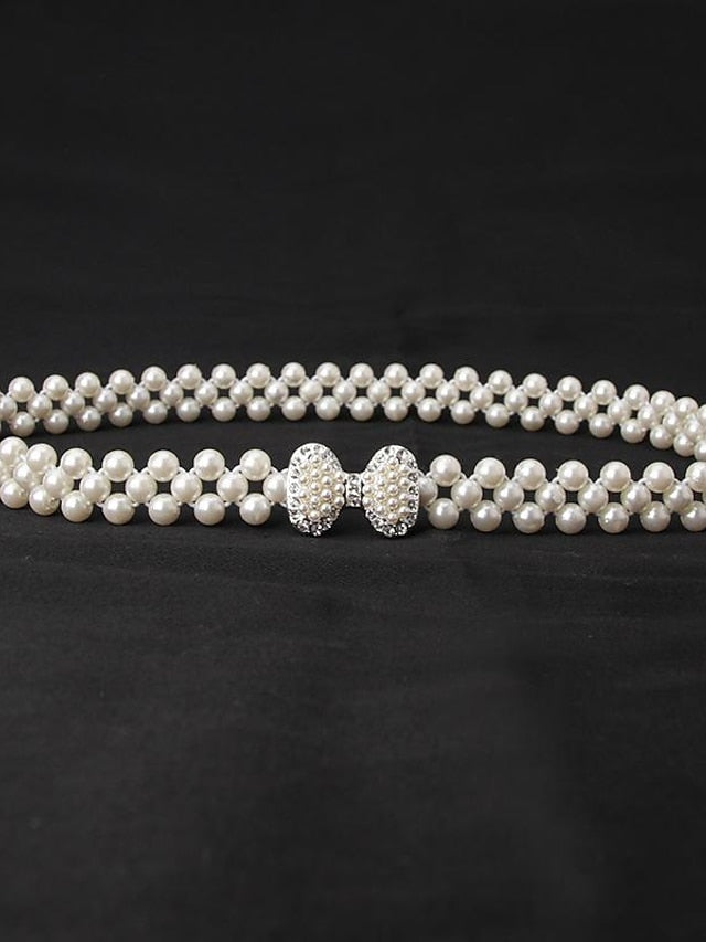 ladies pearl waist chain korean version rhinestone pearl decorative belt fashion sweet dress elastic belt women wholesale - LuckyFash™
