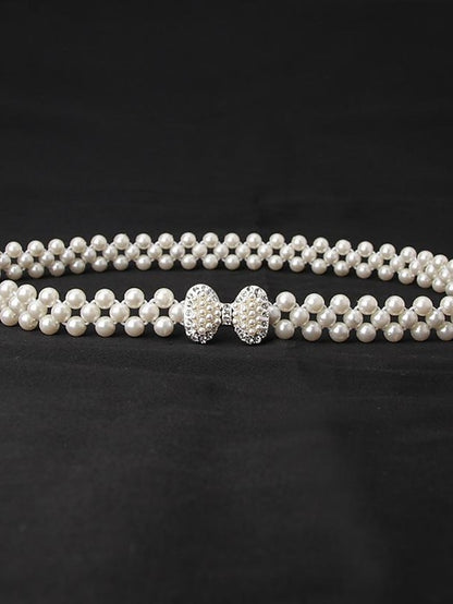 ladies pearl waist chain korean version rhinestone pearl decorative belt fashion sweet dress elastic belt women wholesale - LuckyFash™