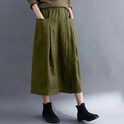 Women's Skirt A Line Long Skirt Linen Skirts Midi Skirts Pocket Split Ends Solid Colored Street Daily Spring & Summer Cotton Linen coastal grandma style Basic Casual Long Black Brown Green Apricot