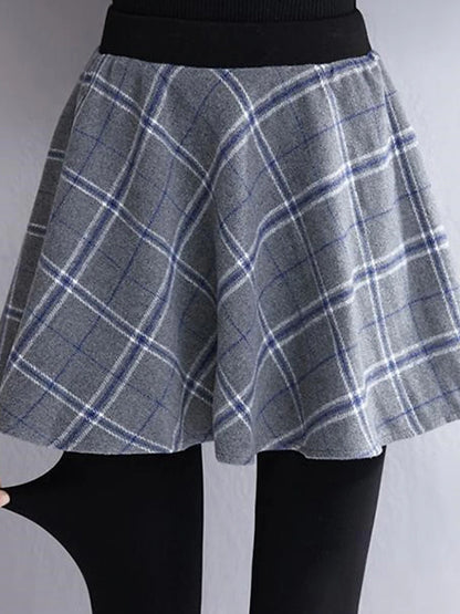 Women's Skort Polyester Plaid Plaid gray Checkered black Fashion High Waist Full Length Valentine's Day Street Fall Winter