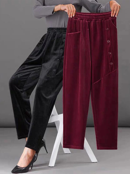 Women‘s Slacks Fleece Flannel Pants Trousers Full Length Fashion Streetwear Outdoor Street Black Wine M L Fall Winter