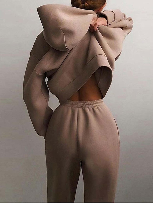 Women's Tracksuit Sweatsuit 2 Piece Street Winter Long Sleeve Fleece Thermal Warm Breathable Soft Fitness Running Jogging Sportswear Activewear Camel Almond Light Brown - LuckyFash™