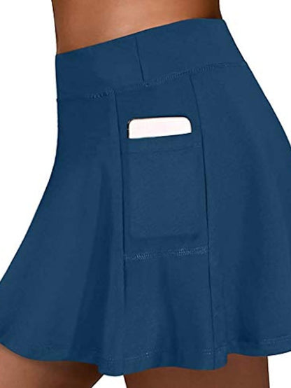 women's tennis skirts run yoga inner shorts elastic sports golf pockets skirts blue - LuckyFash™