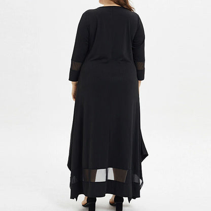 Women‘s Plus Size Curve Casual Dress Pure Color Crew Neck 3/4 Length Sleeve Spring Fall Casual Maxi long Dress Daily Vacation Dress Black Dress