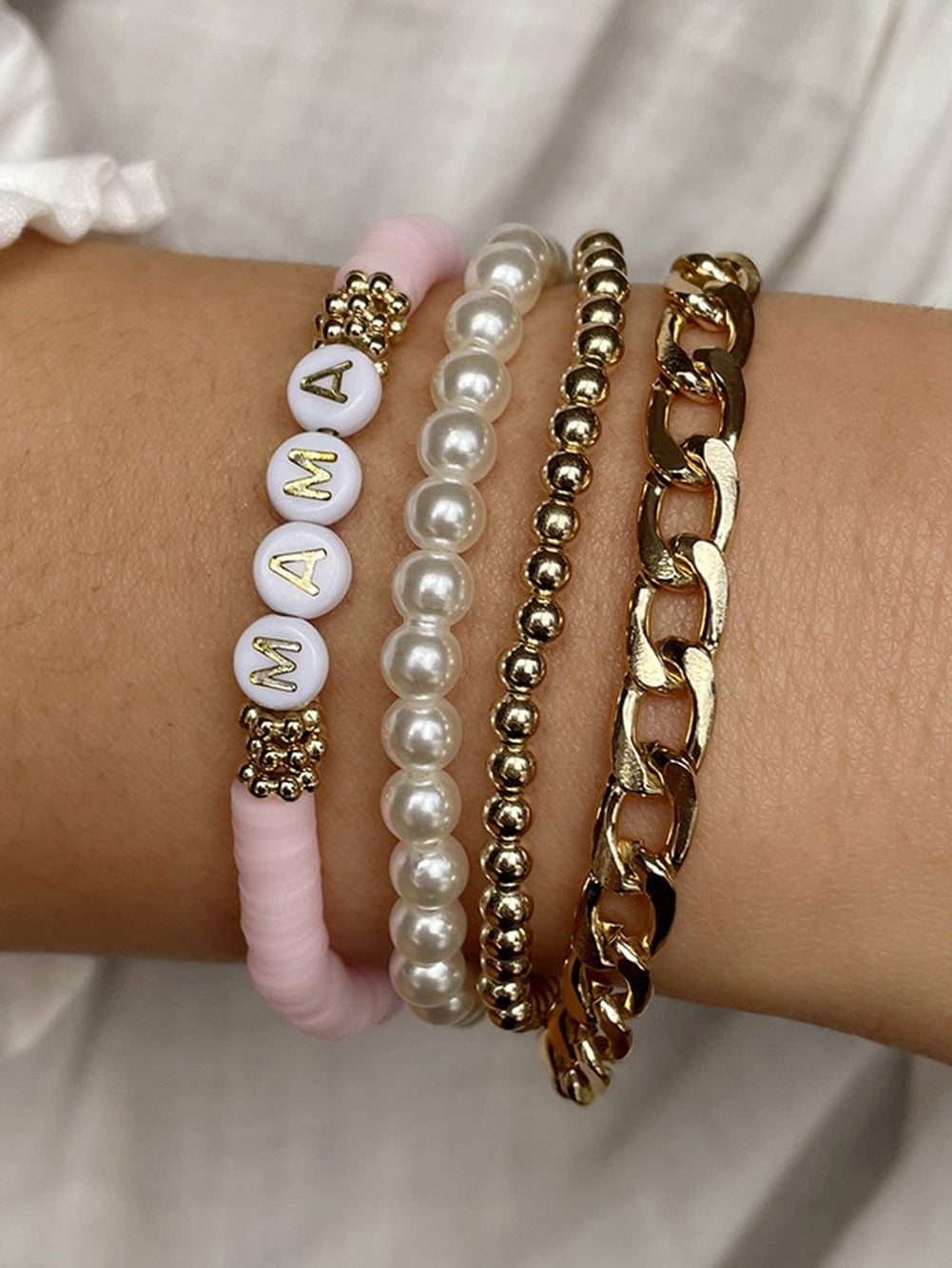 Elegant 4-Piece Mama Pearl Beaded Bracelet Collection