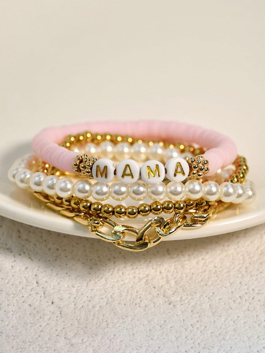 Elegant 4-Piece Mama Pearl Beaded Bracelet Collection