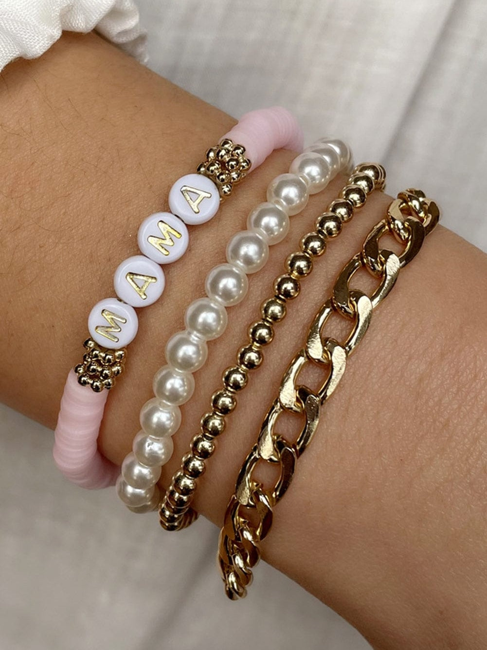 Elegant 4-Piece Mama Pearl Beaded Bracelet Collection