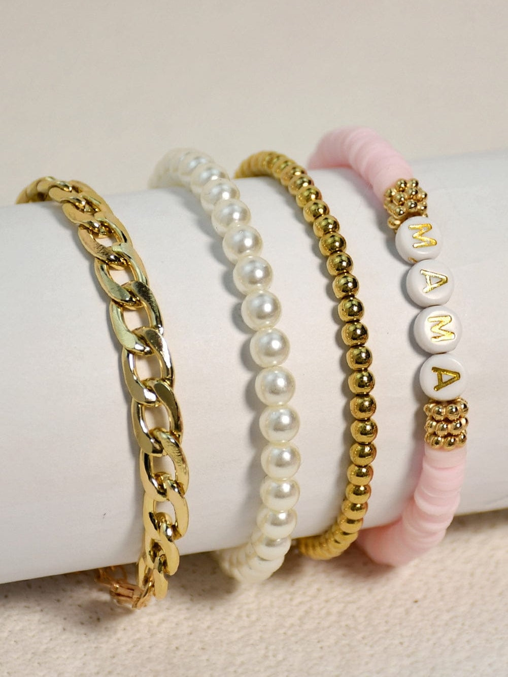 Elegant 4-Piece Mama Pearl Beaded Bracelet Collection