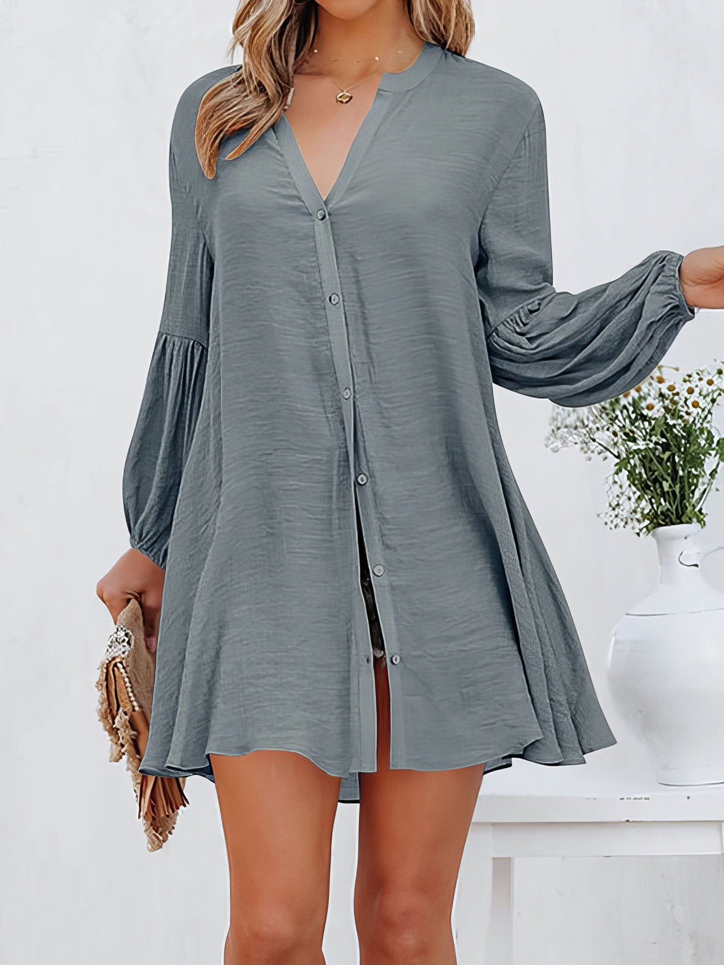 Elegant Button-Adorned Ruffled Sleeve Top